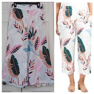 Cynthia Rowley 100% Linen Wide Leg Crop Tropical Print Pants